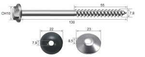 Haste Telha + Porca + Arruelas 5/16 x 130 R55 Inox-316 -10 peas